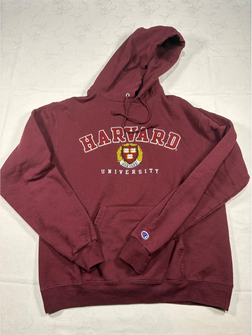 Champion Harvard University Stitched Hoodie Maroon Size Medium Unisex